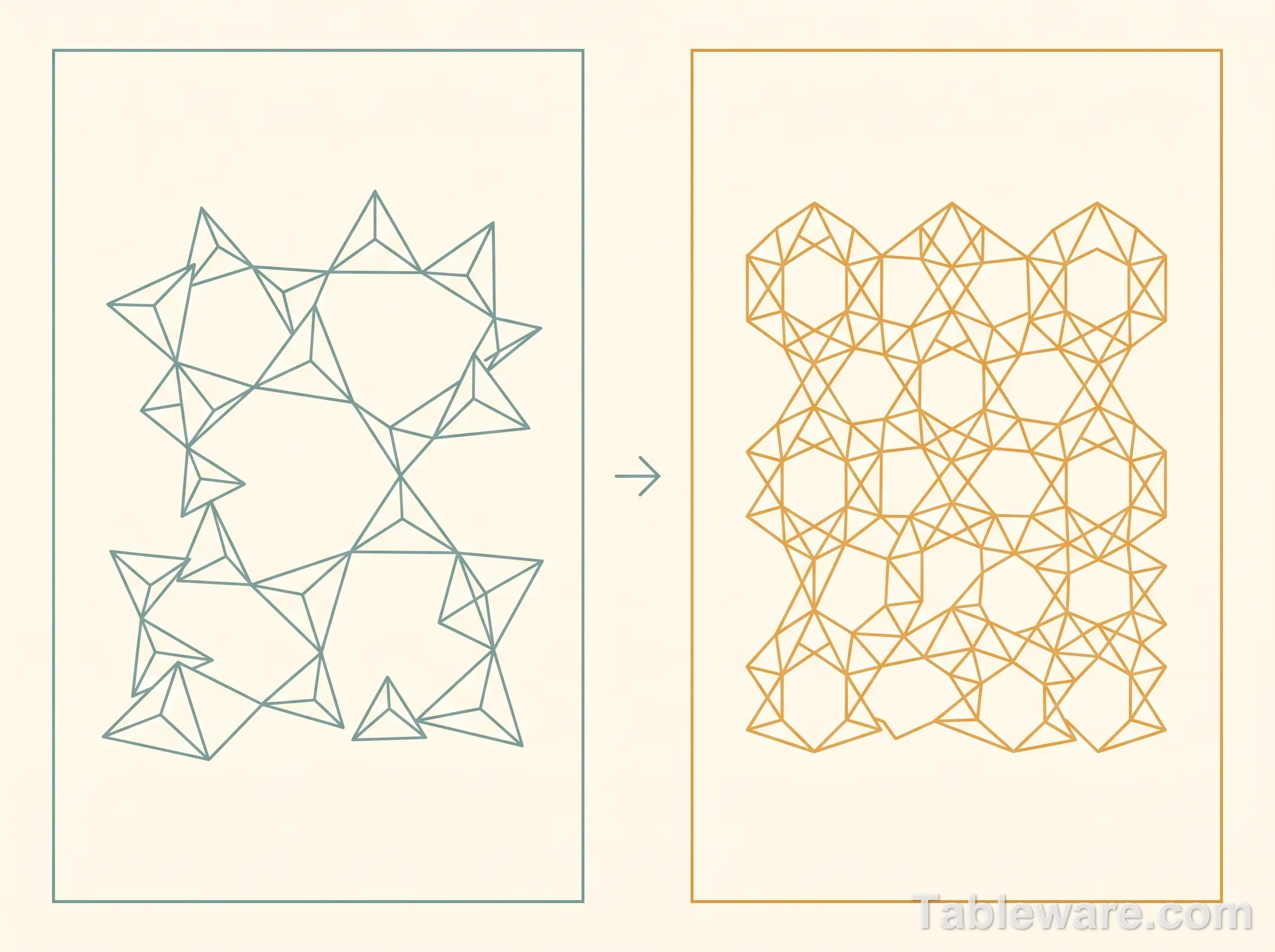 Diagram comparing the molecular structure of loose soda-lime glass versus tight borosilicate glass
